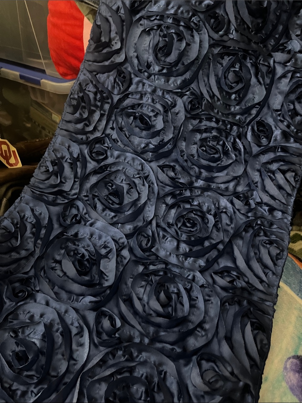 Navy Rosette Table Runner - Elegant Floral Texture